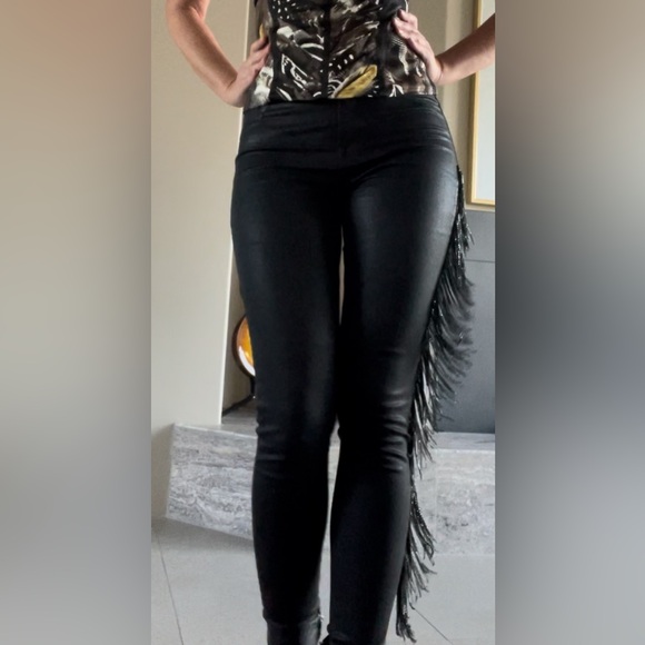 J brand x Halpern special edition Maria black fringe stellar jeans, size 27. - Picture 4 of 16